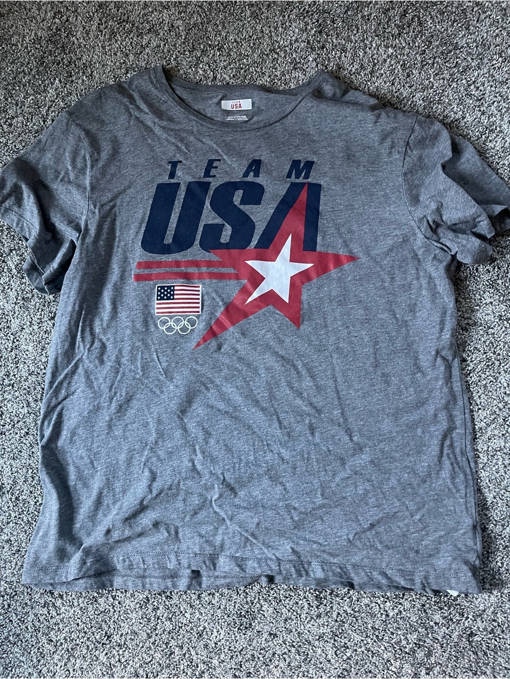Active USA Gray Tee with Navy USA and Red Star Graphic